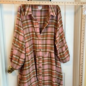 Arula Pink and Brown Plaid Shirt Dress